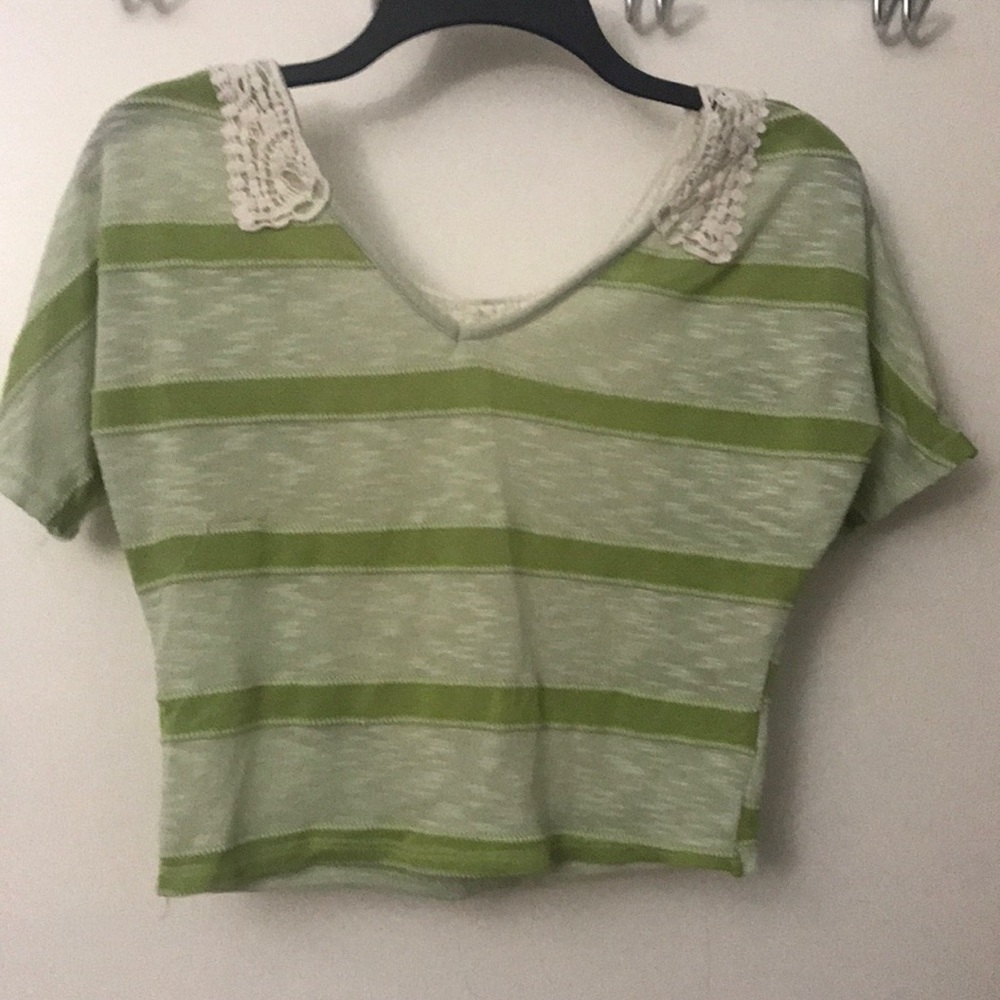 Wet Seal Green striped crop top with crochet back